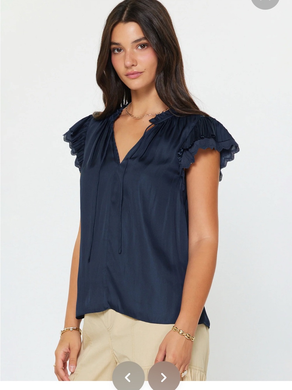 Catherine Malandrino Navy Ruffle Cap-Sleeve Tie-Front Blouse